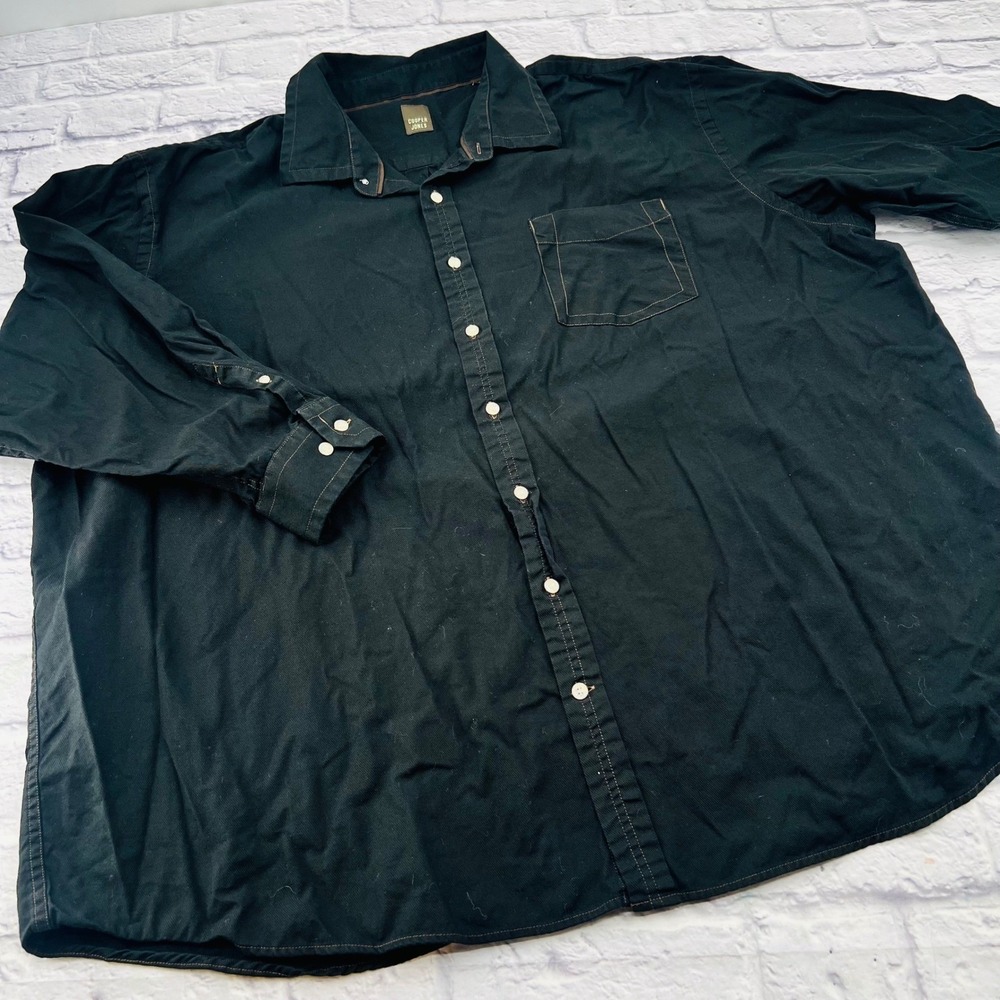 Cooper Jones Mens 4XB Black Cotton Long Sleeve Button Down Shirt Big & Tall